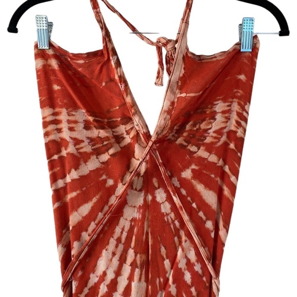 Orange tie dye high low maxi dress for festival with adjustable halter straps - Picture 7 of 7